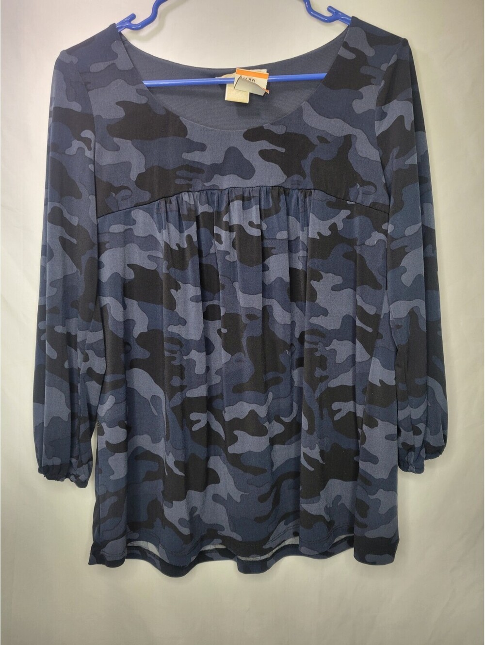 Michael Kors Camo Print Top Blouse 3/4 Sleeve Navy Black Size Medium